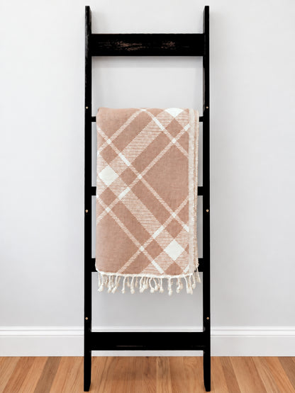 Plaid Organic Cotton Throw Blanket in Camel & Beige