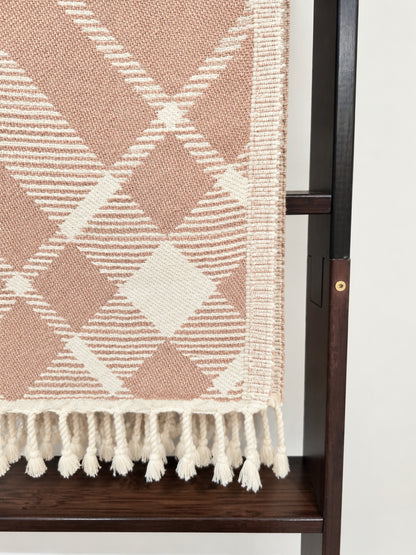 Plaid Organic Cotton Throw Blanket in Camel & Beige