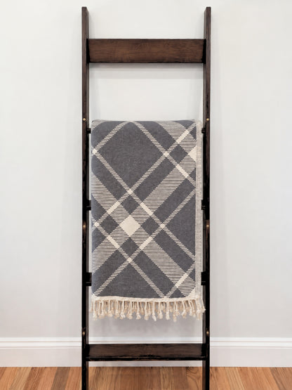 Plaid Organic Cotton Throw Blanket in Dark Grey & Beige