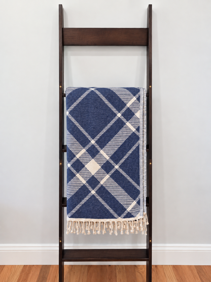 Plaid Organic Cotton Throw Blanket in Navy & Beige