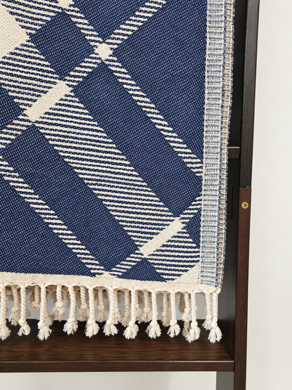 Plaid Organic Cotton Throw Blanket in Navy & Beige