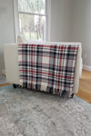 Plaid Turkish Throw Blanket in White with Red, Navy and Grey