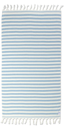  Bask Striped Organic Turkish Towel with Soft Terry Cloth Back in Blue