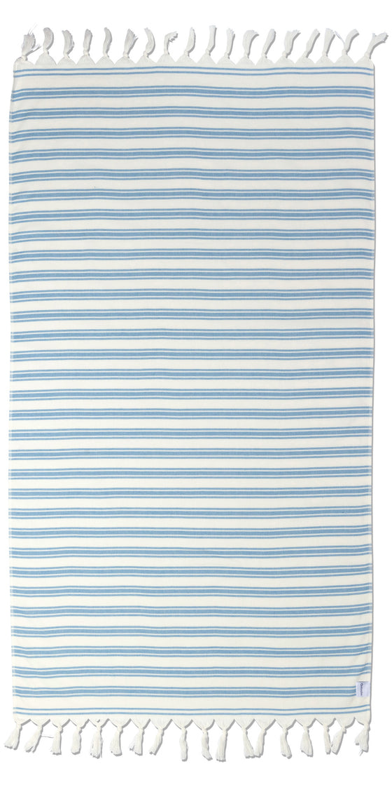 Bask Striped Organic Turkish Towel with Soft Terry Cloth Back in Blue