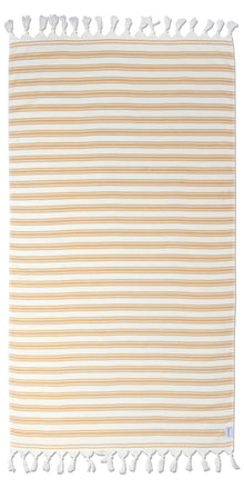  Bask Striped Organic Turkish Towel with Soft Terry Cloth Back in Mustard