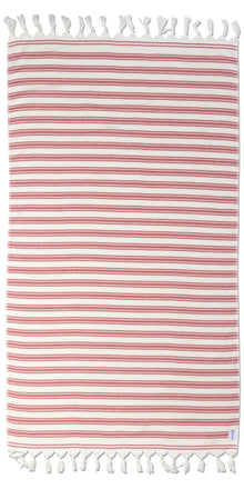  Bask Striped Organic Turkish Towel with Soft Terry Cloth Back in Red