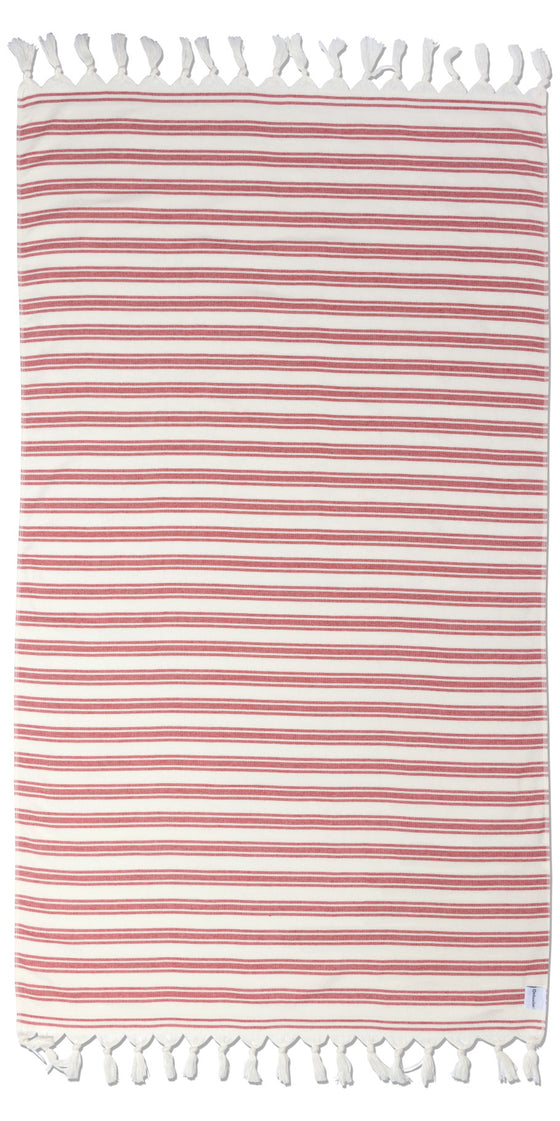 Bask Striped Organic Turkish Towel with Soft Terry Cloth Back in Red