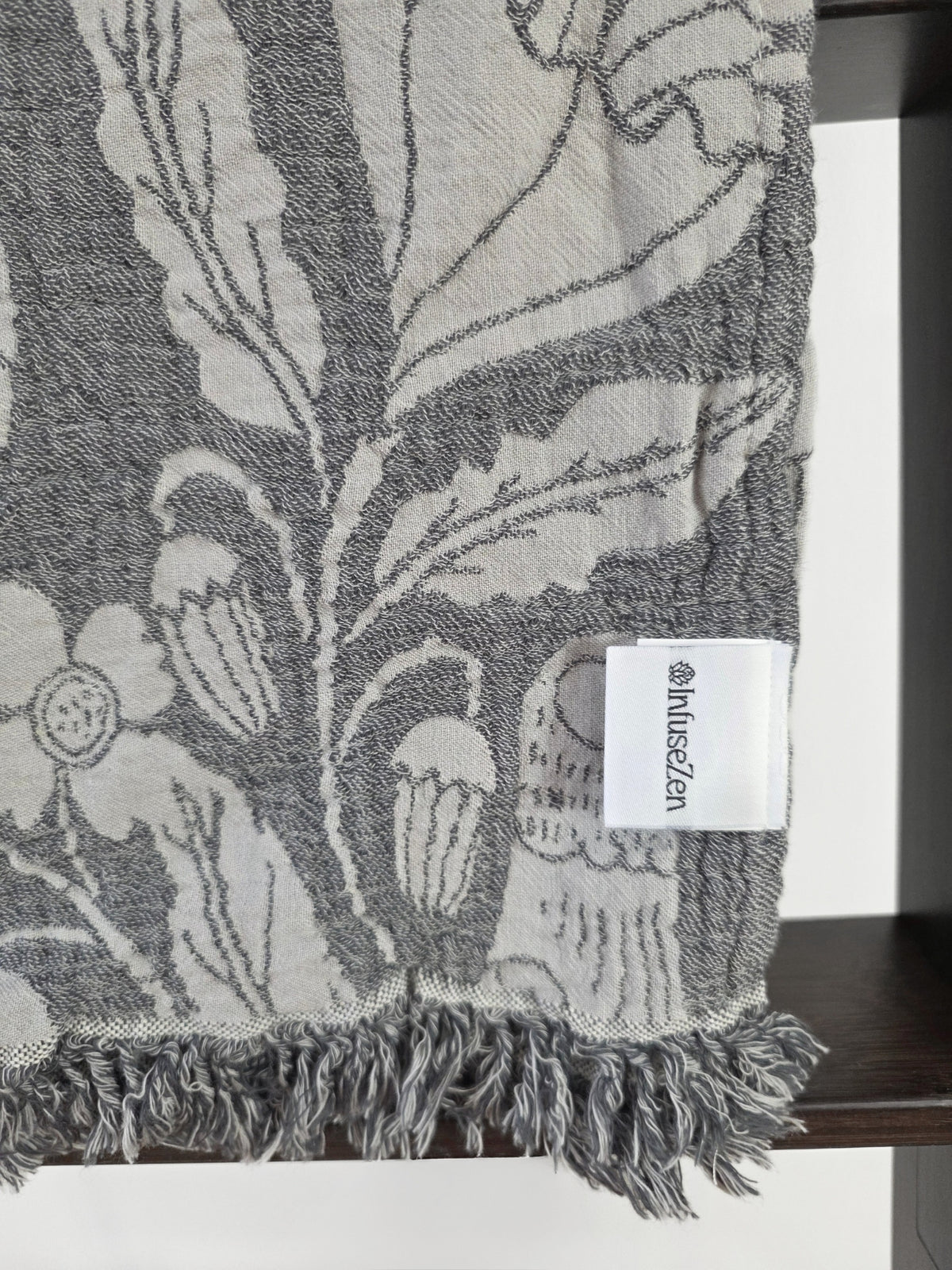 Bird and Botanicals Reversible Muslin Blanket in Charcoal and Grey