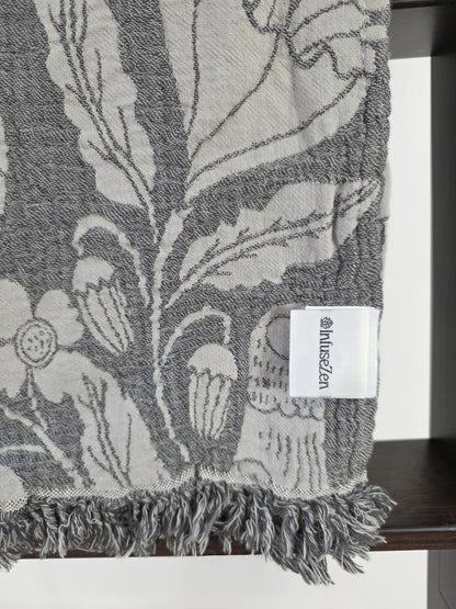 Bird and Botanicals Reversible Muslin Blanket in Charcoal and Grey