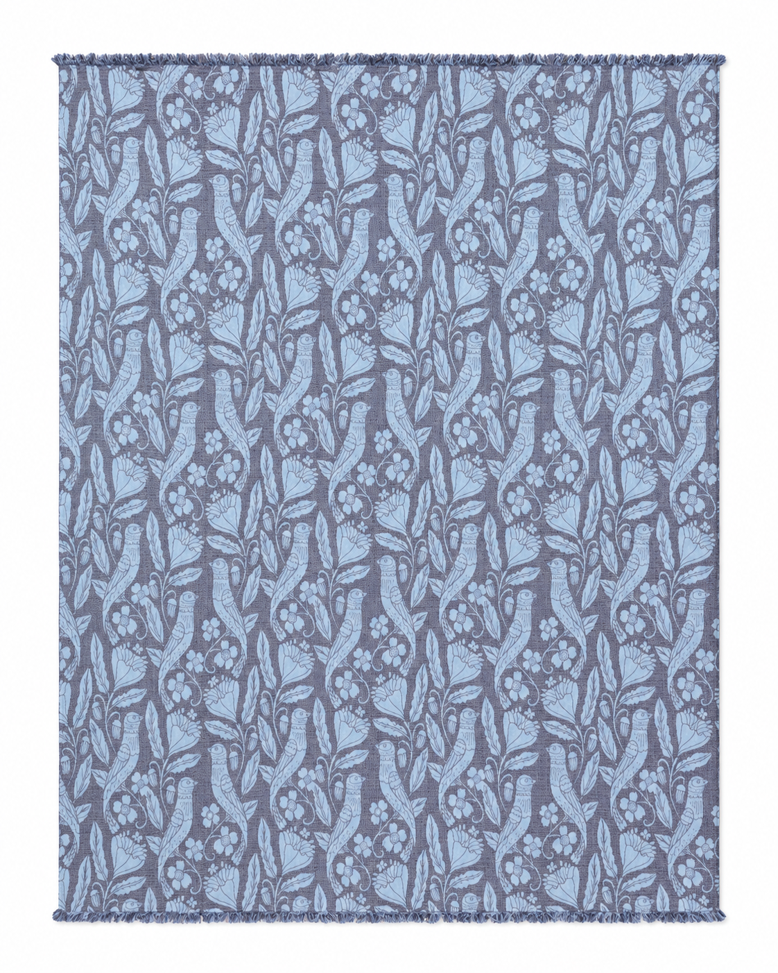 Bird and Botanicals Reversible Muslin Blanket in Navy and Blue