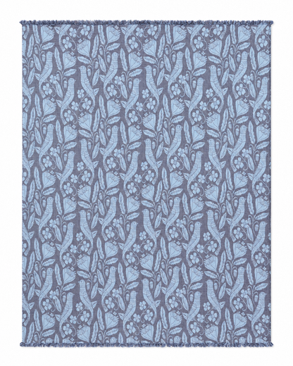 Bird and Botanicals Reversible Muslin Blanket in Navy and Blue