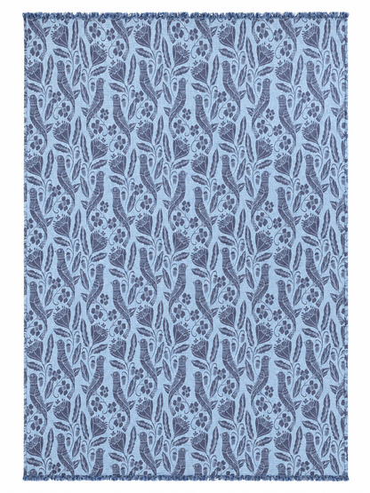 Bird and Botanicals Reversible Muslin Blanket in Navy and Blue