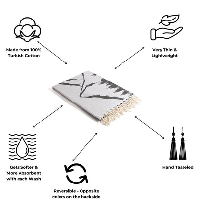 Mountain 100% Cotton Reversible Turkish Towel in Black