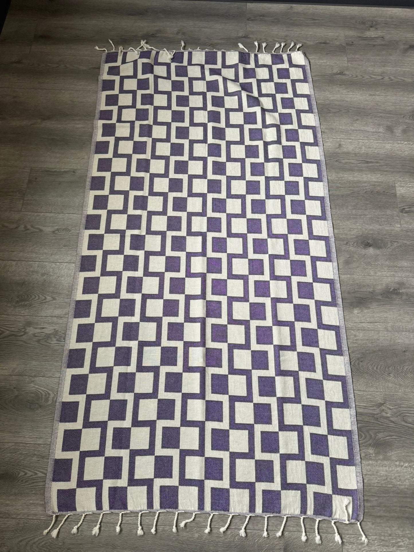 OUTLET SALE - Squares Turkish Towel in Dark Purple - FINAL SALE