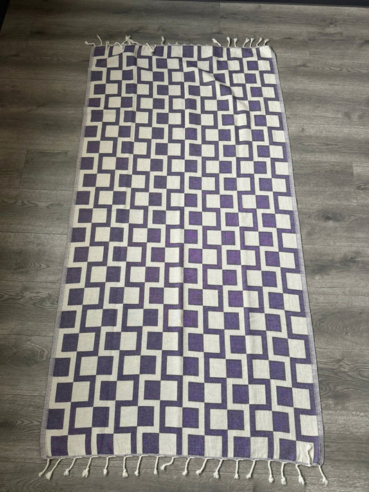 OUTLET SALE - Squares Turkish Towel in Dark Purple - FINAL SALE