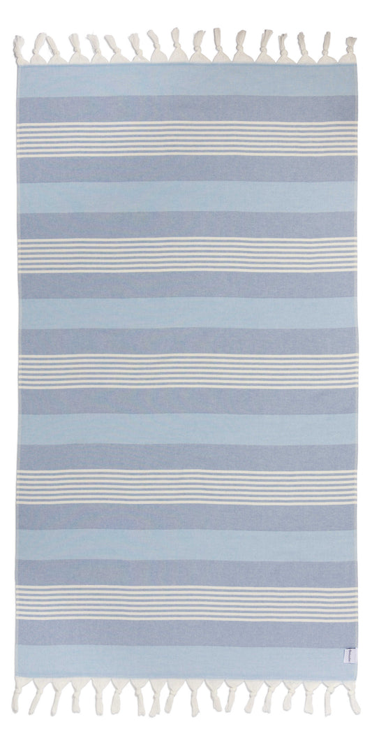 Breeze Striped Organic Turkish Towel with Soft Terry Cloth Back in Blue