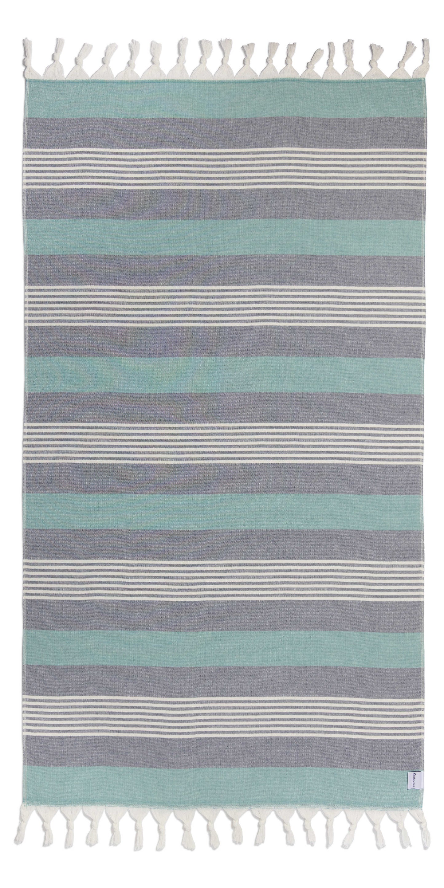 Breeze Striped Organic Turkish Towel with Soft Terry Cloth Back in Navy and Aqua