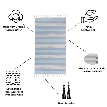 Striped towel with features highlighted on a white background