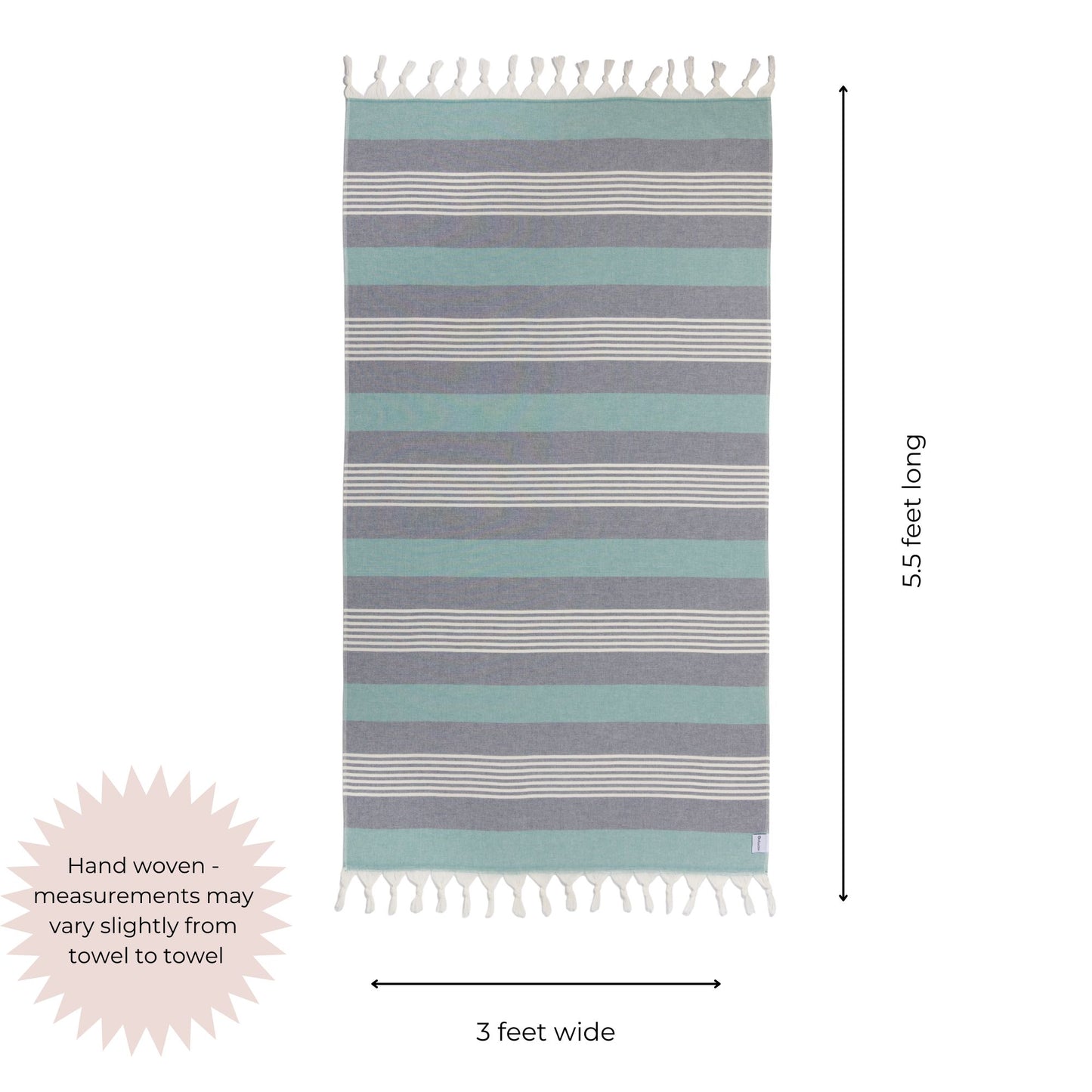 Breeze Striped Organic Turkish Towel with Soft Terry Cloth Back in Navy and Aqua