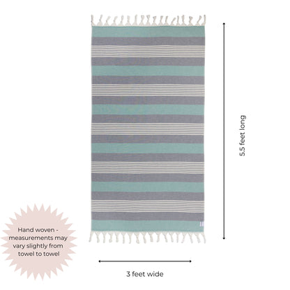 Breeze Striped Organic Turkish Towel with Soft Terry Cloth Back in Navy and Aqua