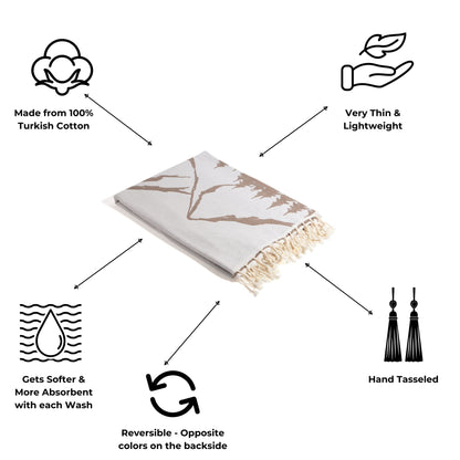 Mountain 100% Cotton Reversible Turkish Towel in Brown