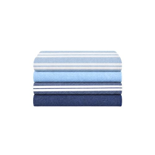 Coastal Blue Hand Towel Bundle - Set of 4 Haven + Stucco Hand Towels - Navy and Light Blue