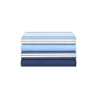 Coastal Blue Hand Towel Bundle - Set of 4 Haven + Stucco Hand Towels - Navy and Light Blue