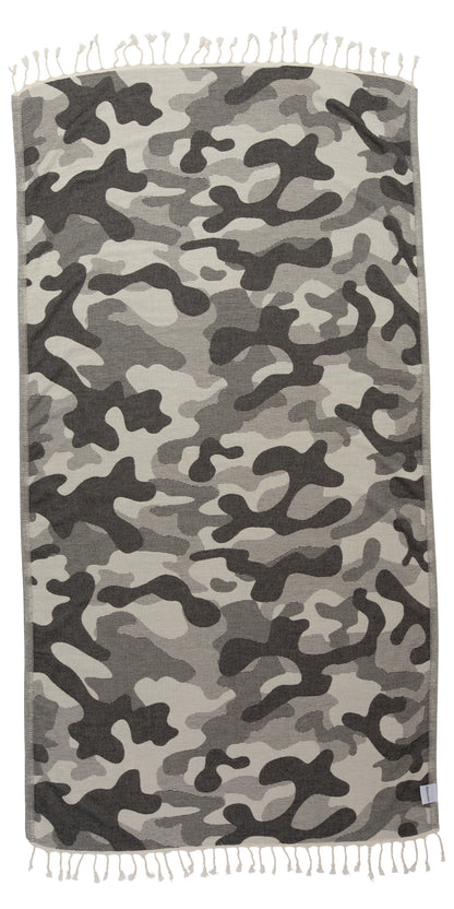 Camo Print Sand Resistant Reversible Turkish Towel in Black