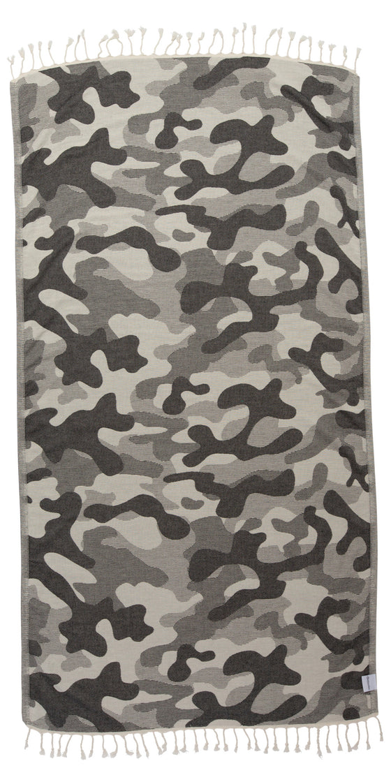 Camo Print Sand Resistant Reversible Turkish Towel in Black
