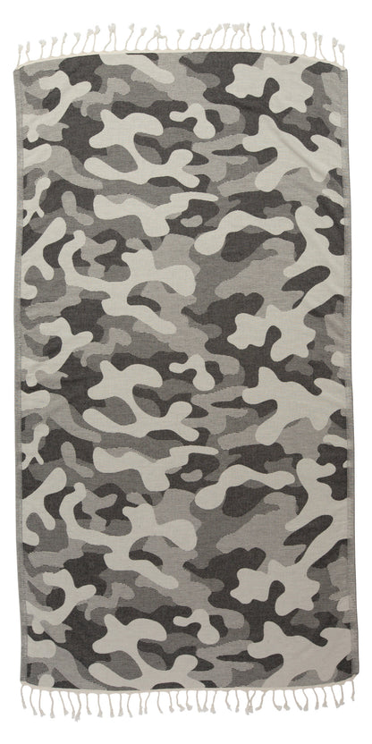 Camo Print Sand Resistant Reversible Turkish Towel in Black