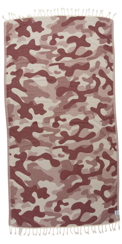 Camo Print Sand Resistant Reversible Turkish Towel in Burgundy