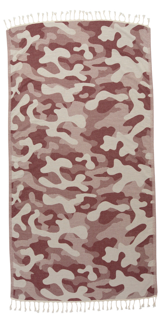 Camo Print Sand Resistant Reversible Turkish Towel in Burgundy