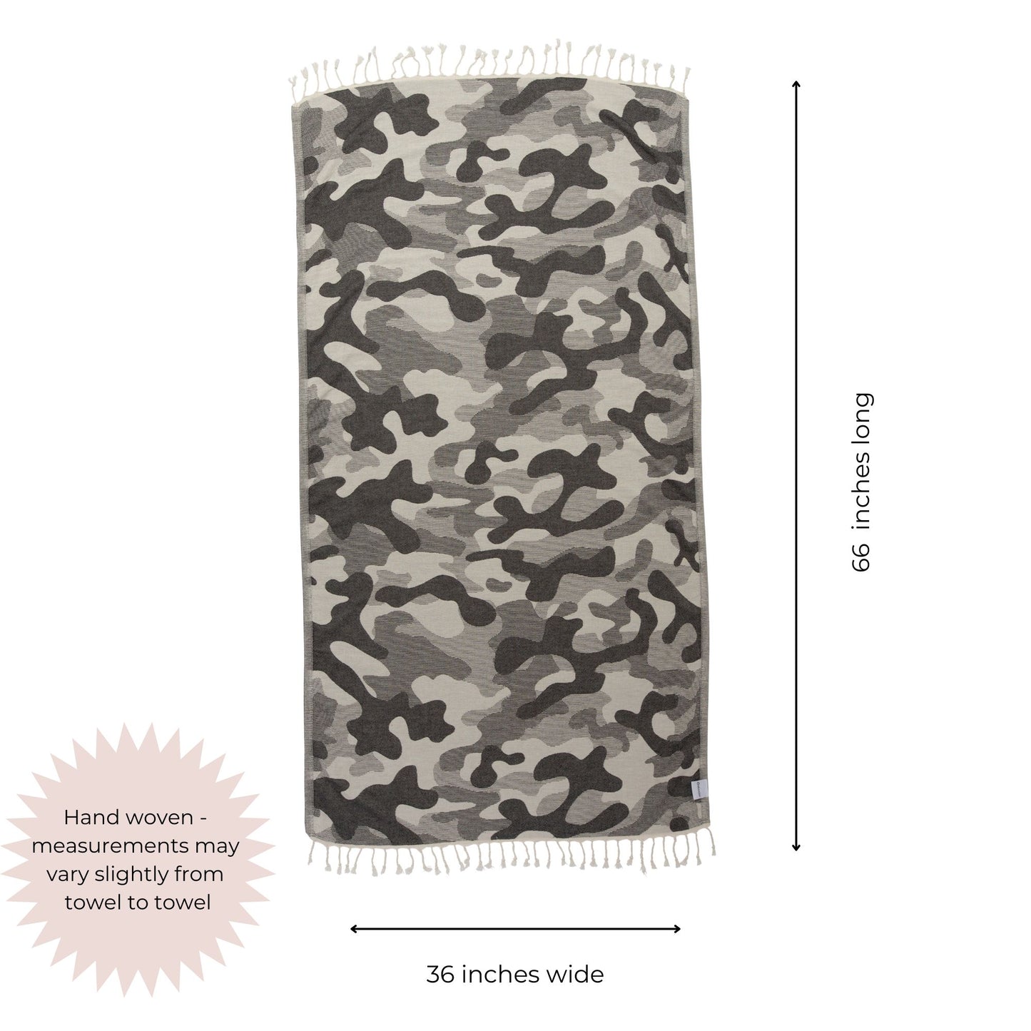Camo Print Sand Resistant Reversible Turkish Towel in Black