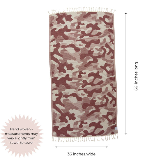 Camo Print Sand Resistant Reversible Turkish Towel in Burgundy