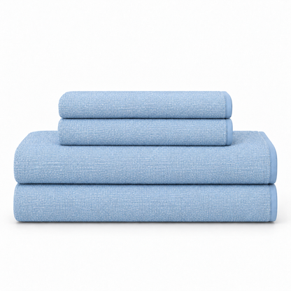 Bath Set Towel Bundle - Set of 2 Stucco Bath Towels + 2 Hand Towels - Light Blue