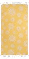 Citrus Print Cotton Reversible Turkish Towel in Lemon