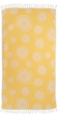 Citrus Print Cotton Reversible Turkish Towel in Lemon
