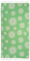 Citrus Print Cotton Reversible Turkish Towel in Lime