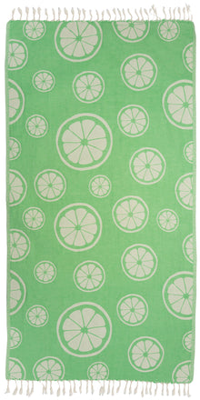  CLEARANCE - Citrus Print Cotton Reversible Turkish Towel in Lime