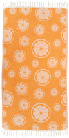 Citrus Print Cotton Reversible Turkish Towel in Orange