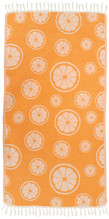  CLEARANCE - Citrus Print Cotton Reversible Turkish Towel in Orange