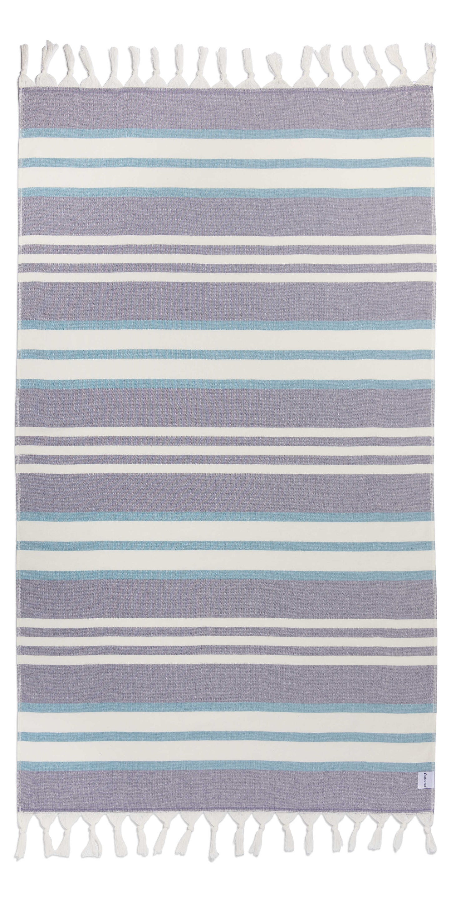 Purple and white striped towel on white background 