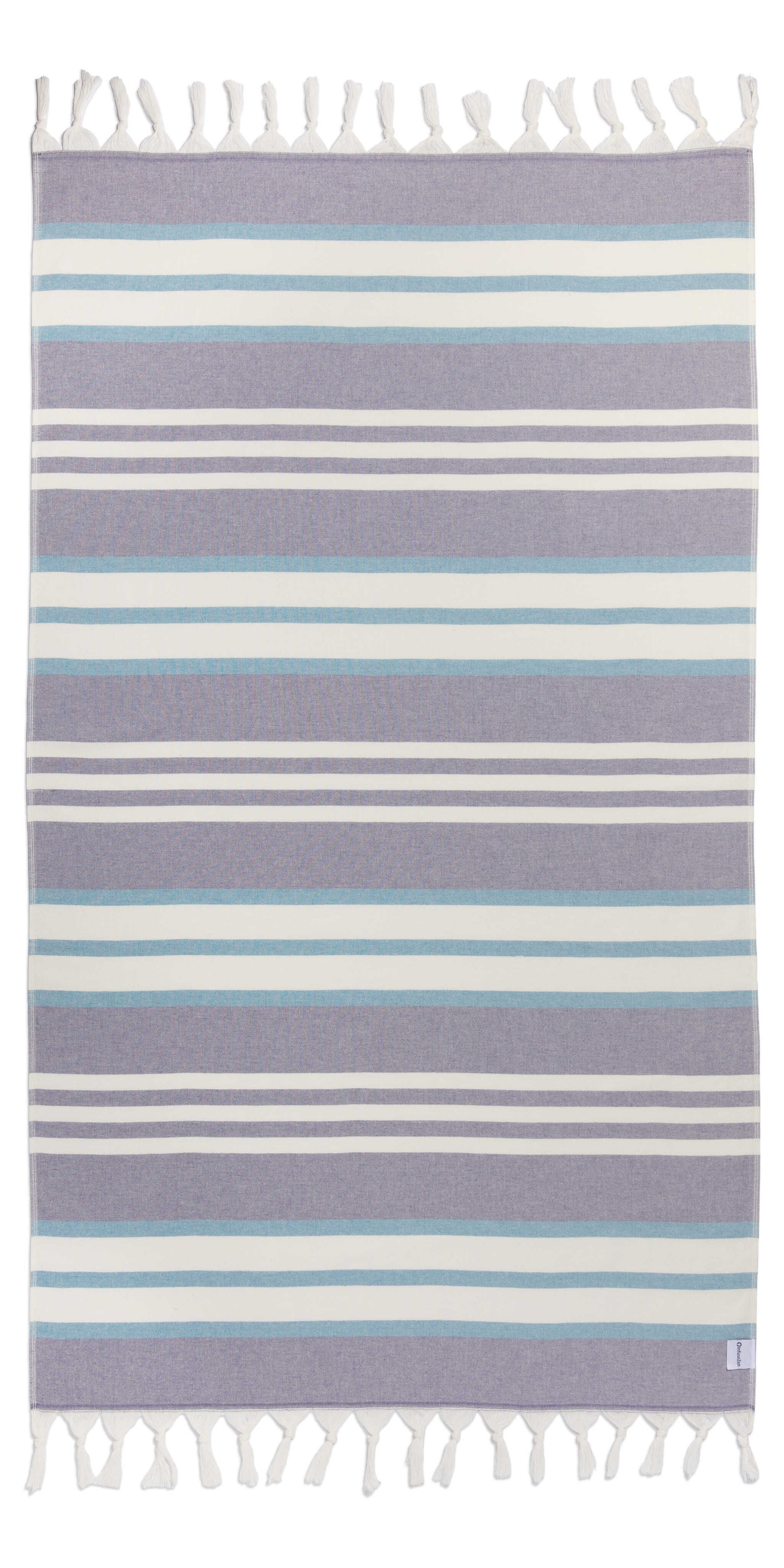 Purple and white striped towel on white background 