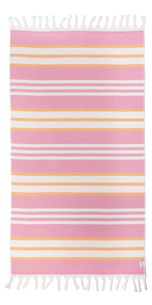 Cove Striped Turkish Towel with Soft Terry Cloth Back in Pink & Orange