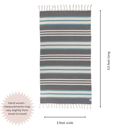 Cove Striped Turkish Towel with Soft Terry Cloth Back in Black & Turquoise
