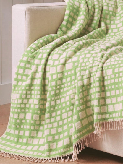 Cubist Organic Cotton Throw Blanket in Olive & Beige