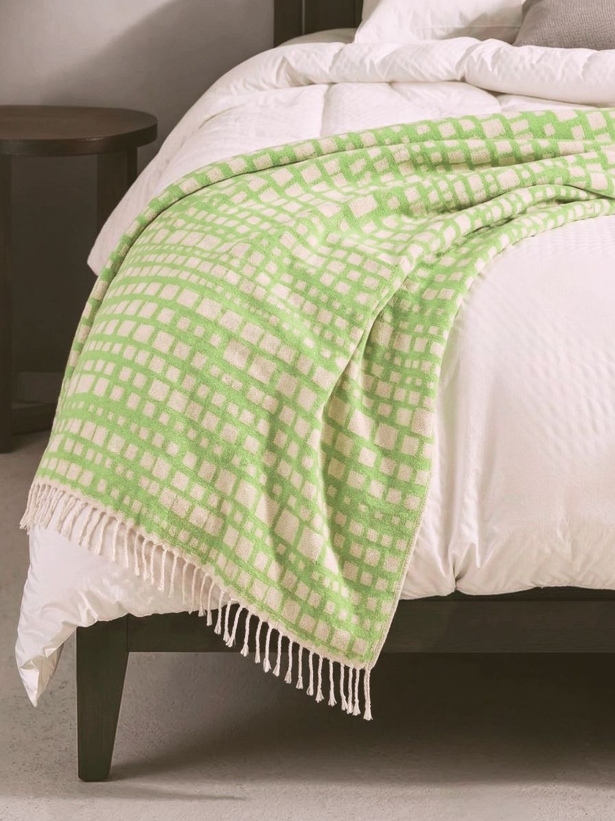 Cubist Organic Cotton Throw Blanket in Olive & Beige
