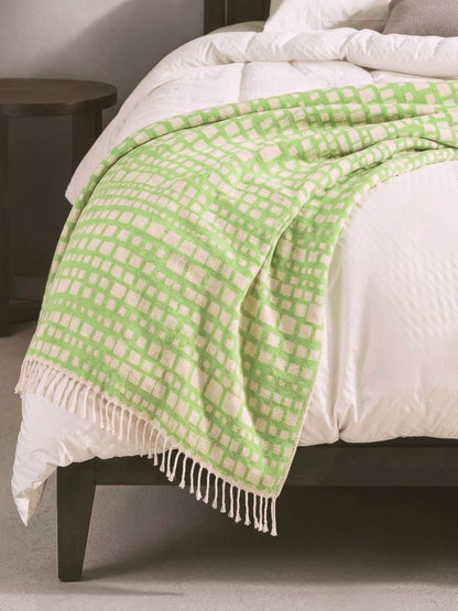 Cubist Organic Cotton Throw Blanket in Olive & Beige