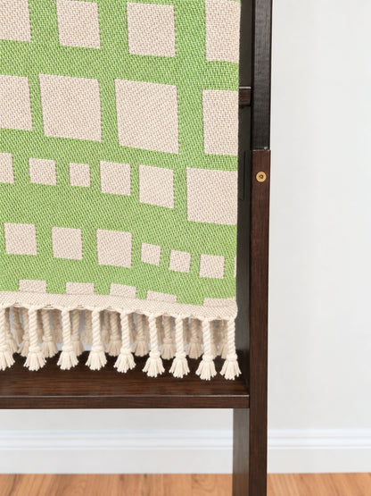 Cubist Organic Cotton Throw Blanket in Olive & Beige