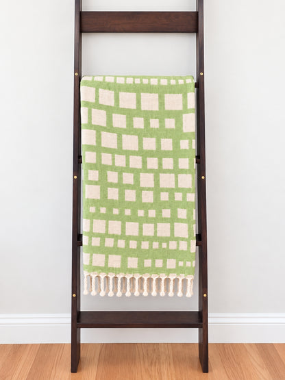 Cubist Organic Cotton Throw Blanket in Olive & Beige